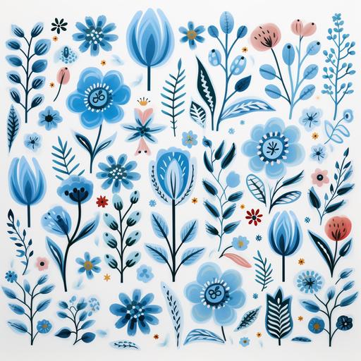 light blue scandinavia folk art flower pattern