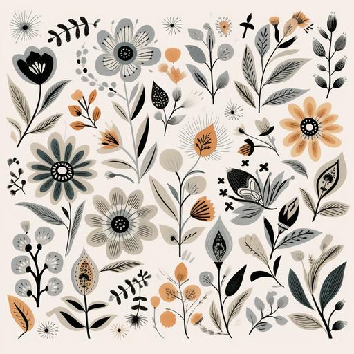 neutral tone scandinavian folk art flower pattern