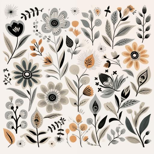 neutral tone scandinavian folk art flower pattern