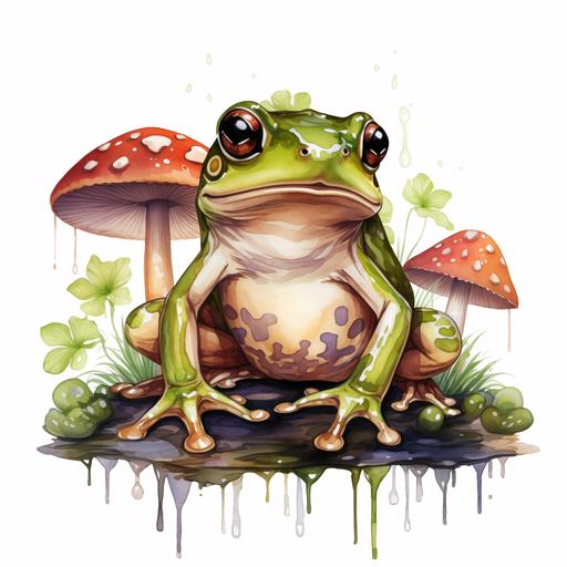 Watercolor Frog Print,Frog Art,Clipart,PNG Frogs and Mushrooms, ar 4:3