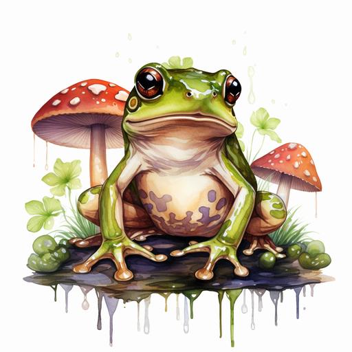 Watercolor Frog Print,Frog Art,Clipart,PNG Frogs and Mushrooms, ar 4:3