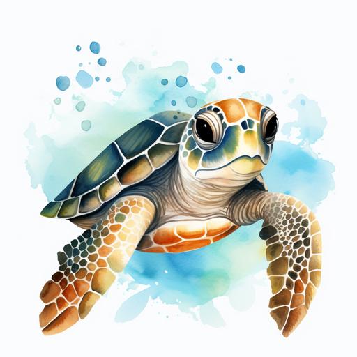 Watercolor Sea Turtle Clipart Cute nautical Ocean animals art graphics Background removed, ar 3:4