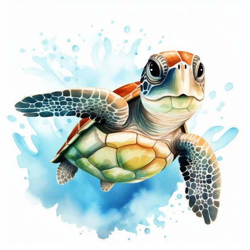Watercolor Sea Turtle Clipart Cute nautical Ocean animals art graphics Background removed, ar 3:4
