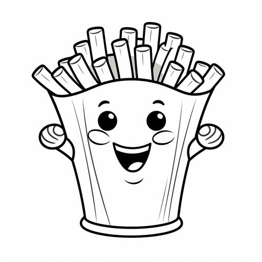 coloring page for kids, French fries , cartoon style, thick line, low details no shading,