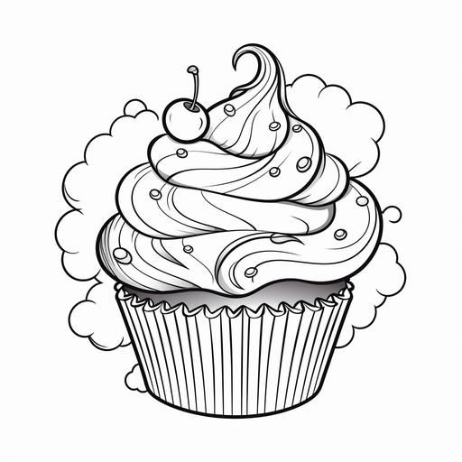 coloring page for kids, cupcake , cartoon style, thick line, low details no shading,
