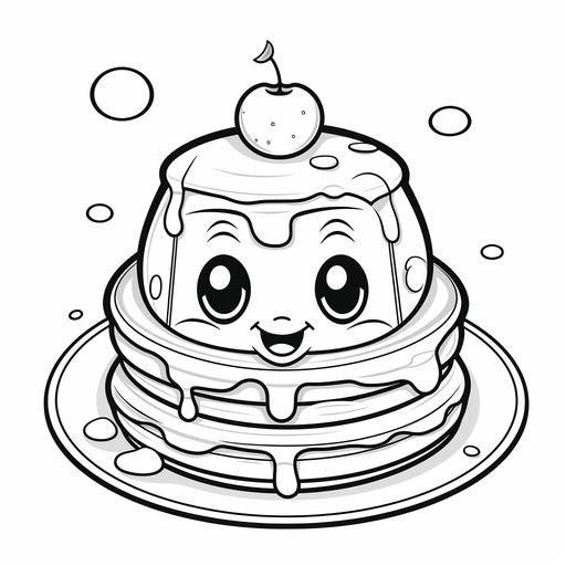 coloring page for kids, pancakes , cartoon style, thick line, low details no shading,
