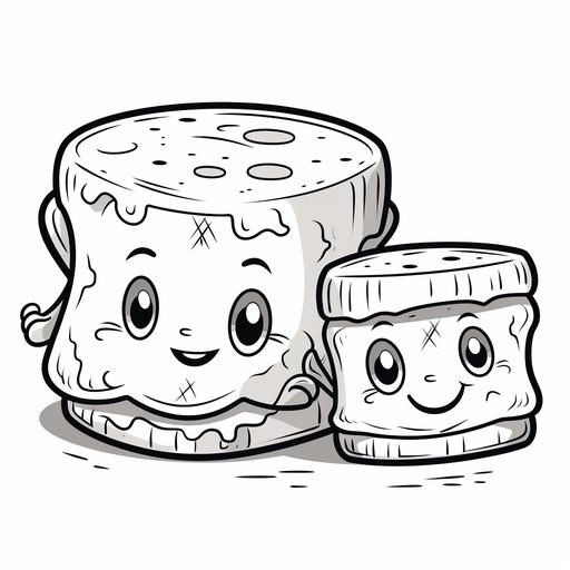 coloring page for kids, peanut butter and jelly sandwich , cartoon style, thick line, low details no shading, cute