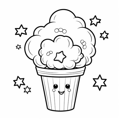 coloring page for kids, popcorn , cartoon style, thick line, low details no shading