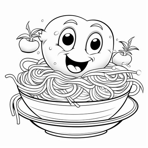 coloring page for kids, spaghetti , cartoon style, thick line, low details no shading,