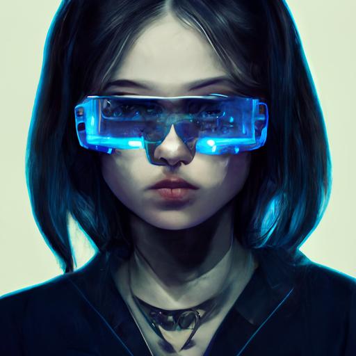 younggirl，blueglasses，gun，Cyberpunk，seawave