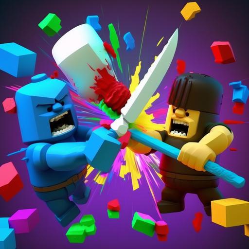 4k 16:9 YouTube thumbnail of 3d colorful Roblox characters with weapons and weapon effects actively fighting and hitting each other and one crying with Disney inspired bright crazy background with a cartoon title that says Roblox meme madness