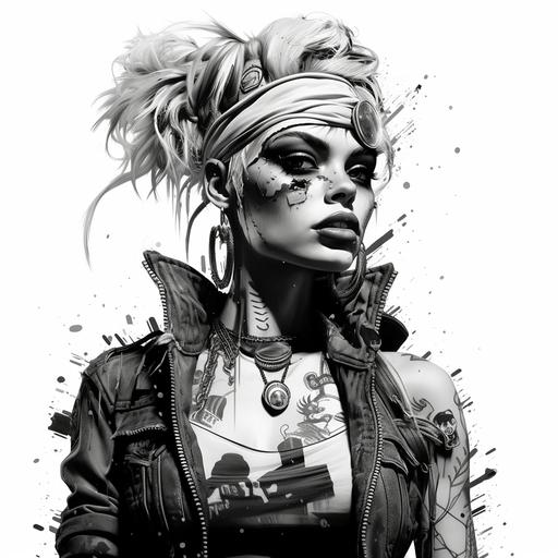 tank girl with face tattoos black and white comic noir