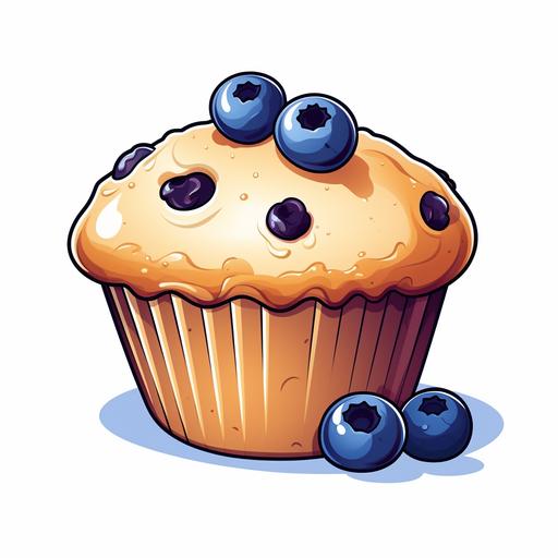 cartoon plain muffin with blueberries inside, no frosting or liner, sticker art clip art style, simple low detail