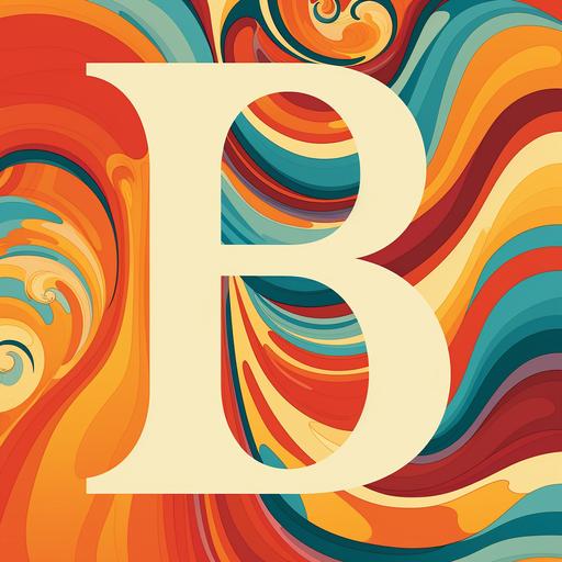 Groovy monogram of letter B, graphic design aspect of a wave, 70s vintage style, 2d