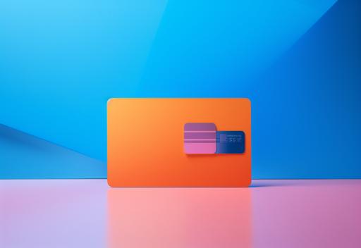 profile shot of a blue gift card floating on an orange blue and pink funky background --ar 16:11