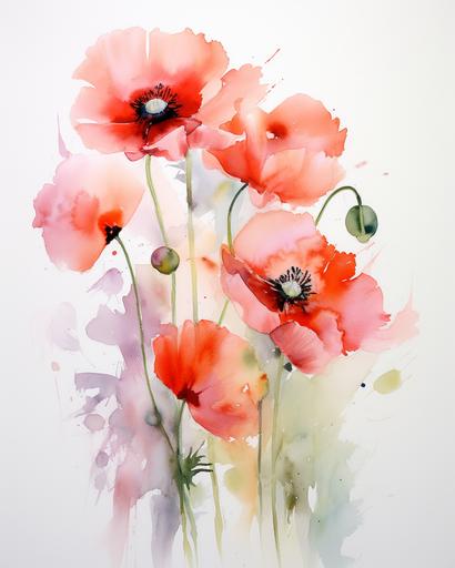 poppies watercolor painting drawing & watercolor painting and sketch art watercolor poppies painting watercolour art poppies watercolor painting watercolour painting watercolor painting, in the style of clifford coffin, maggi hambling, doug hyde, realistic still life paintings, meticulous linework precision, ferrania p30, realistic usage of light and color --ar 103:128