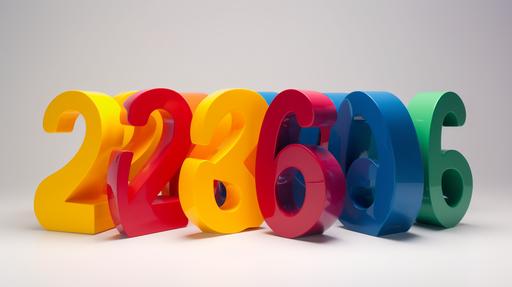 A series of vibrant, oversized numbers from 1 to 10, each number in a different primary color, against a clean white background, 3D modeling, bright and cheerful, --ar 16:9 --v 5.0