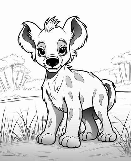 coloring page for kids,Hyena, cartoon style, thick line, low detailm no shading --ar 9:11