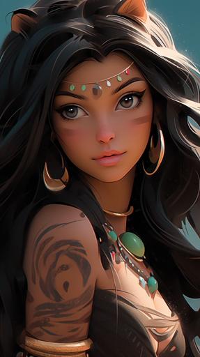 ,cute brazillian female aztec jaguar warrior, Jaguar skin, gold and jade aztec jewelery, aztec jungle, in the style of wylie beckert, in the style of eve ventrue, photography, cartooncore, mangacore, red tanned glistening skin, natural lighting --style expressive --niji 5 --ar 9:16