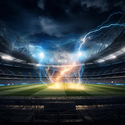 3D lightning, logo, at a football stadium
