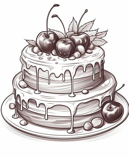 coloring page for adults, Chocolate Cake, cartoon style, low detailm no shading --ar 9:11