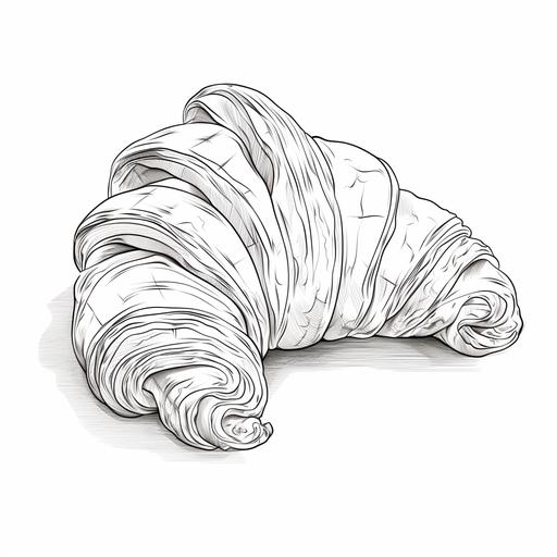 coloring page for teenager, croissant, hand drawing style, low detailm no shading