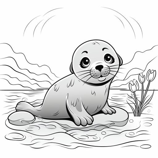 Coloring book or page for kids. cute seal black and white vector illustration. doodle style Pro Vector --s 250