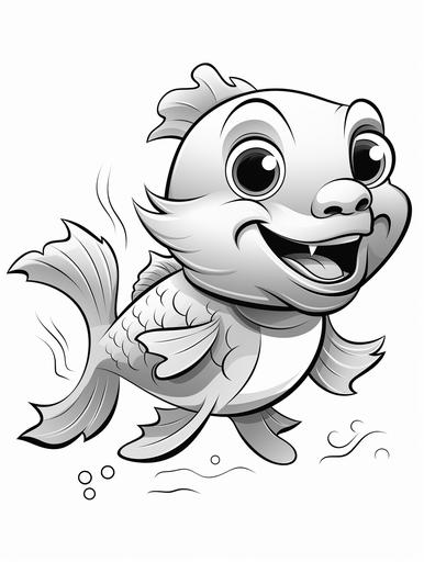 Coloring pages for kids, catfish, cartoon style, plain white background, thick lines, low detail, no colors, black and white, no shading, --ar 3:4 --s 250