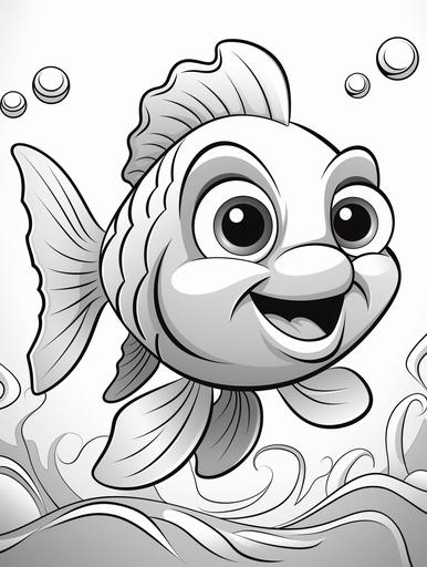 Coloring pages for kids, clown fish, cartoon style, thick lines, low detail, black and white, no shading, --ar 3:4 --s 250