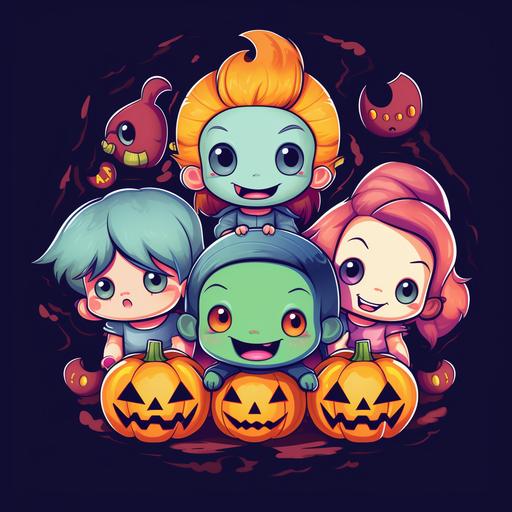cartoon halloween characters as babies with kawaii style faces illustration t shirt design
