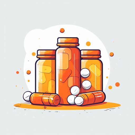 very minimalistic unique modern logo the style of Van Gogh, orange pill bottles, cartoon, creative, use brave colors, isolated on background