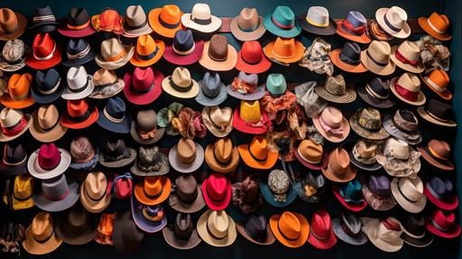 wall of funky hats --ar 16:9