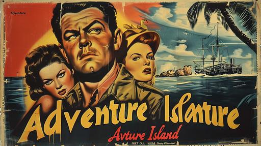 Creative and realistic 1940s-style vintage film poster for 1947 American South Seas action/adventure film called 