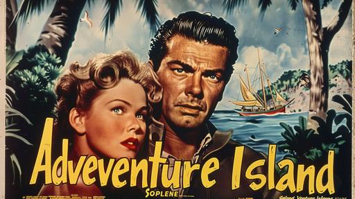 Creative and realistic 1940s-style vintage film poster for 1947 American South Seas action/adventure film called 