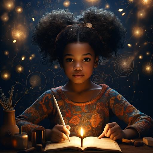african american girl with magic pencil