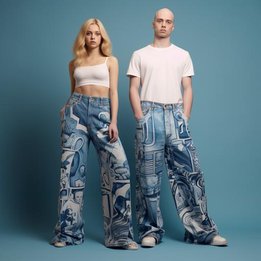 Jean pants that have gen z designs on them