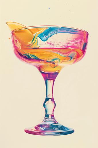 a poster of a Margarita in a globe glass on a white background in a pastel chalk style --ar 2:3 --v 6.0