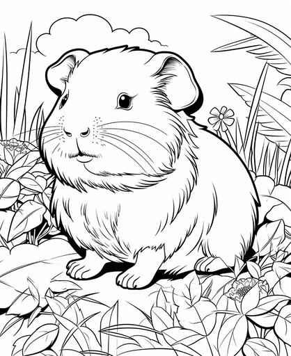 coloring page for kids, Guinea Pig, cartoon style, thick line, low detailm no shading --ar 9:11