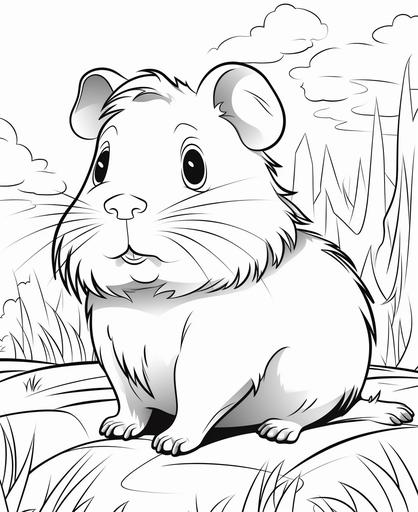 coloring page for kids, Guinea Pig, cartoon style, thick line, low detailm no shading --ar 9:11