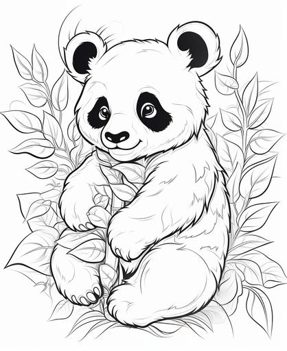 coloring page for kids, Panda, cartoon style, character, thick line, low detailm no shading --ar 9:11