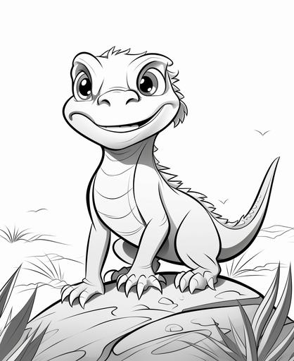 coloring page for kids, lizard, cartoon style, character, thick line, low detailm no shading --ar 9:11