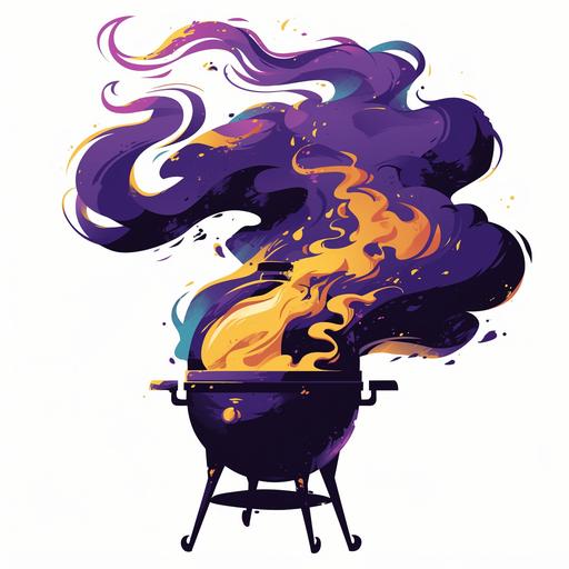a minimalist black bbq smoker wreathed in purple and gold smoke, vector logo, high resolution but minimal details --niji 6