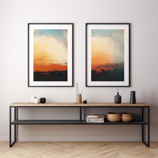 two vertical abstract picture frames for home entryway showing of a very beautiful sunset