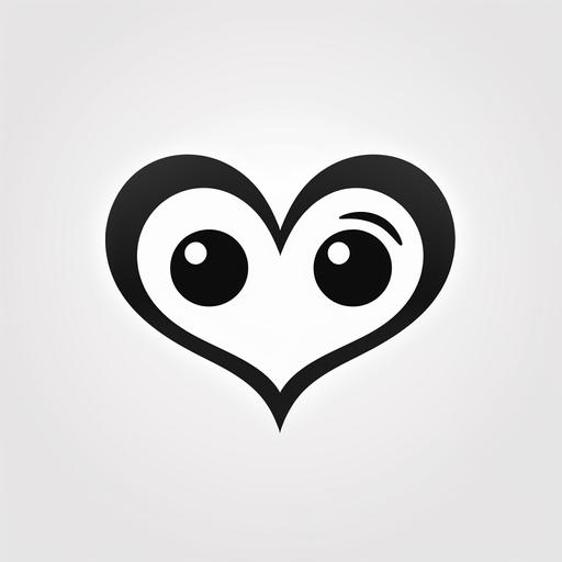 Cartoon heart black and white logo, hearts for eyes, logo, vector flat