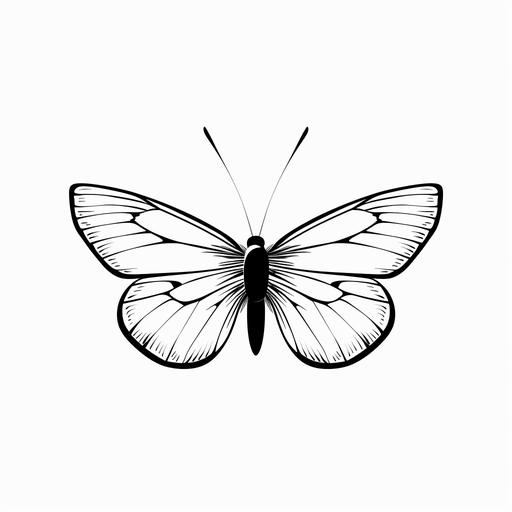 cartoon style, a cut butterfly, no background, thick lines, simple black and white line drawing, black and white, drawing line art, simple, simplistic, minimalist, plain, no detail, white background, --v 6.0