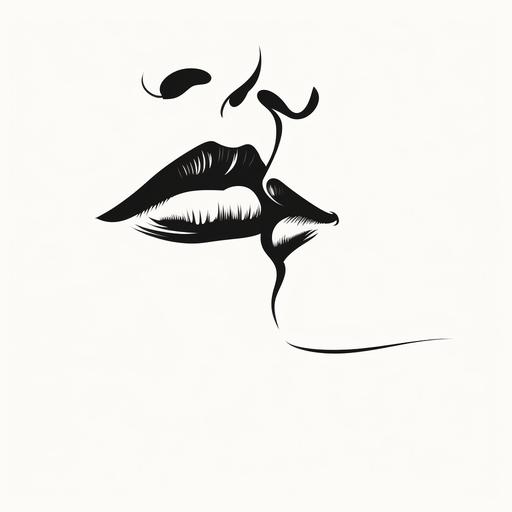 couple kiss, line art, minimal basic design with just lips and nose