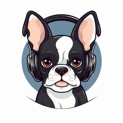 dog with headphones logo, simple black and white flat design in cartoon style