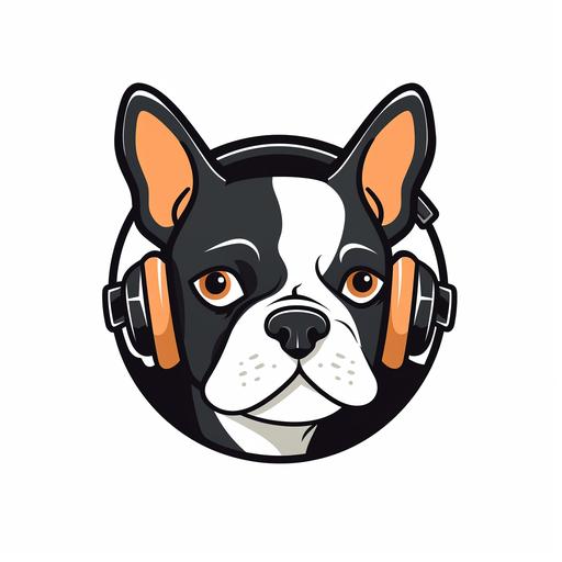 dog with headphones logo, simple black and white flat design in cartoon style
