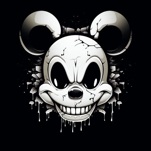mau5trap gaming emoji influenced by deadmau5 mouse head logo angry character cartoon style, black and white --s 250