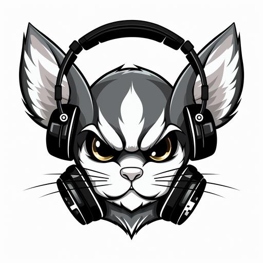 mouse with headphones, angry mouse head logo angry character cartoon style, black and white, flat vector --s 250